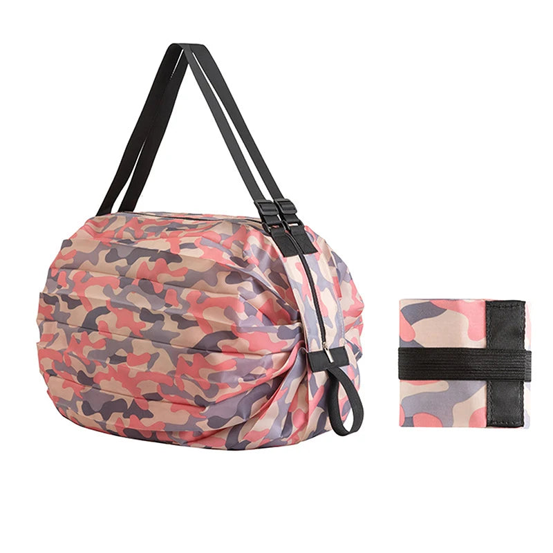 New Foldable Shopping Bag Space Save Reusable Supermarket Grocery Shopping Bag Travel Beach Fitness Sports Bag One-Shoulder