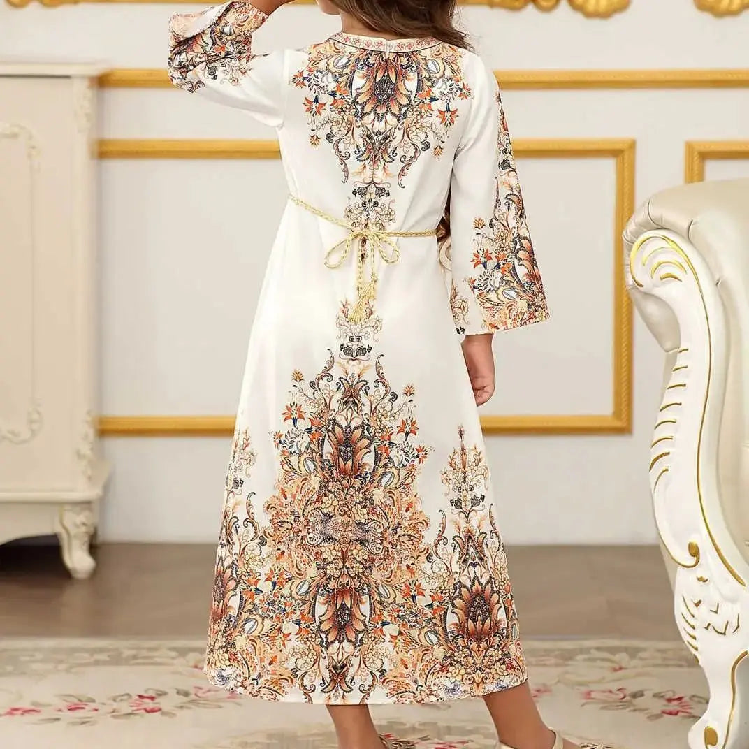 Children's Clothing Arabian Turkish Robes Girls Long Sleeve Floral Dress For Kids Muslim Festive Formal Ceremony Banquet Dress