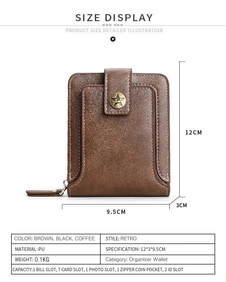 Retro Horizontal Wallet – Large Capacity with 7 Card Slots, Zipper Coin Pocket & ID Window, Driver’s License Holder