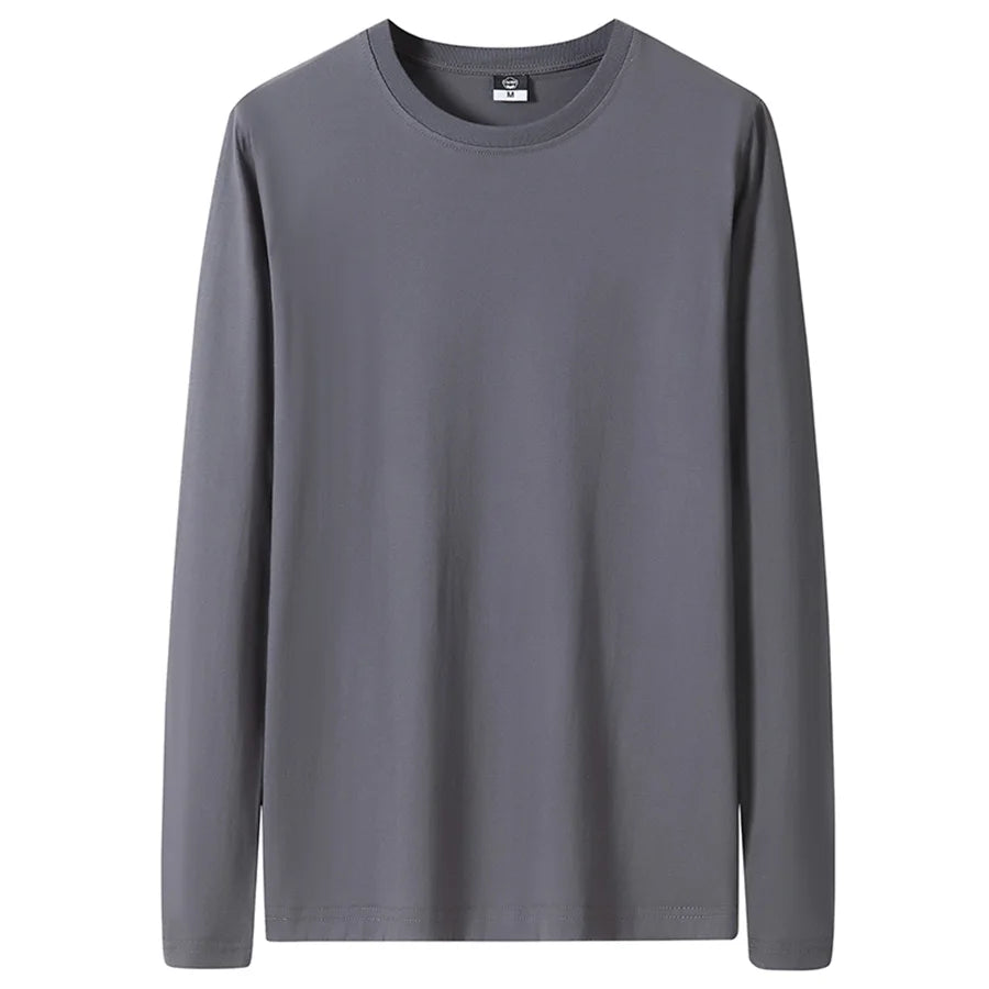 Cotton T Shirts Men Long Fashion 2025 O-Neck Slim Male Casual Autumn Solid Color Tee Shirt 12 Colors Plus Size M-6XL Wholesale
