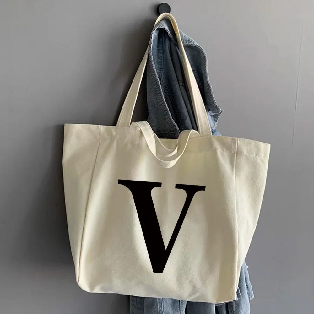 Canvas Shopping Bags Large Capacity Conventional Tote Bag Eco Two Straps Organizer Fashion Letter Printed Women Shoulder Handbag