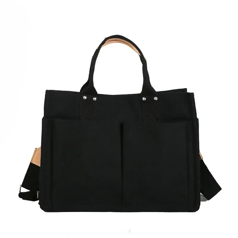 Boutique De FGG Stylish Handbags Canvas Large Women Casual Shoulder Bags with Handle Versatile Ladies Satchels Crossbody Bags