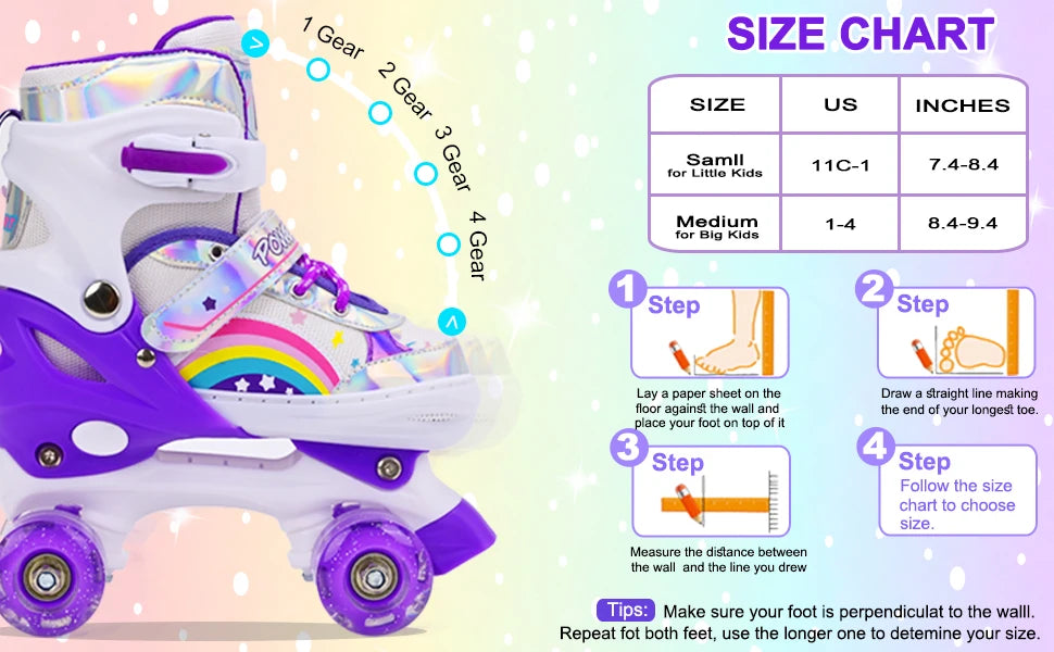 Boys Girls Kids Skates Children Roller Skates Skating Shoes Sliding Adjustable Quad Sneakers PU Flashing 4 Wheels Roller Skates