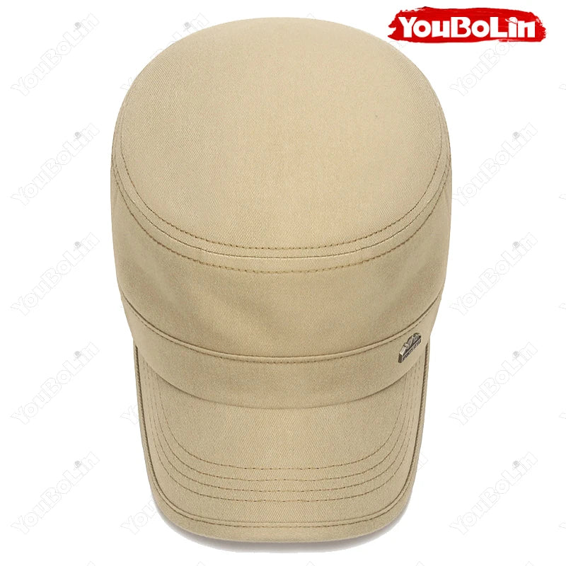 Men's Flat Top Military Cap for Beach Days – Lightweight Sun Protection Hat for Coastal Trips