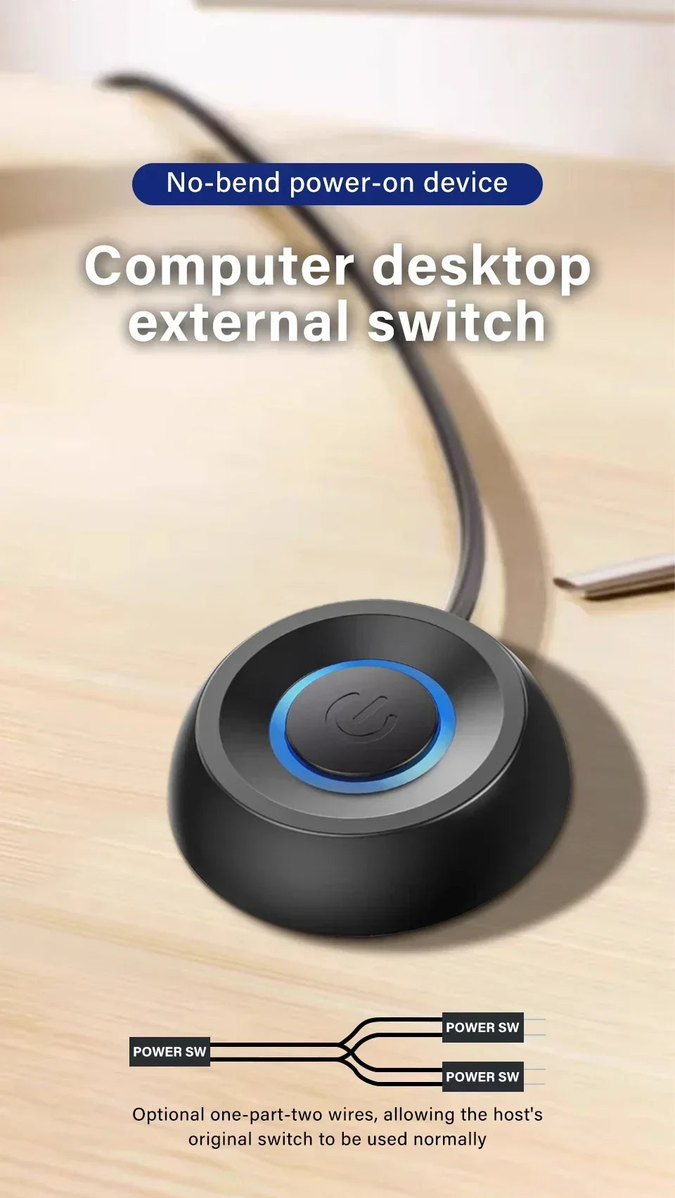 1.8M Computer Desktop Key Switch Desktop Host External Start Power On/Off Button Extension Cable Startup Switch For Home Office