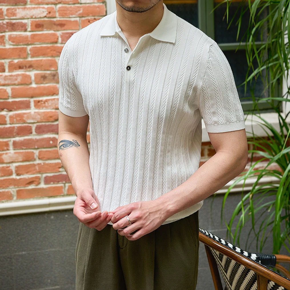 Mr. Lusan Jacquard Herringbone Lapel Polo Shirt 