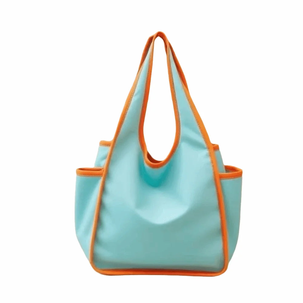 Reusable Large Capacity Shopping Bag Waterproof Foldable Tote Bag Color Blocking Polyester Eco-Friendly Bag Grocery