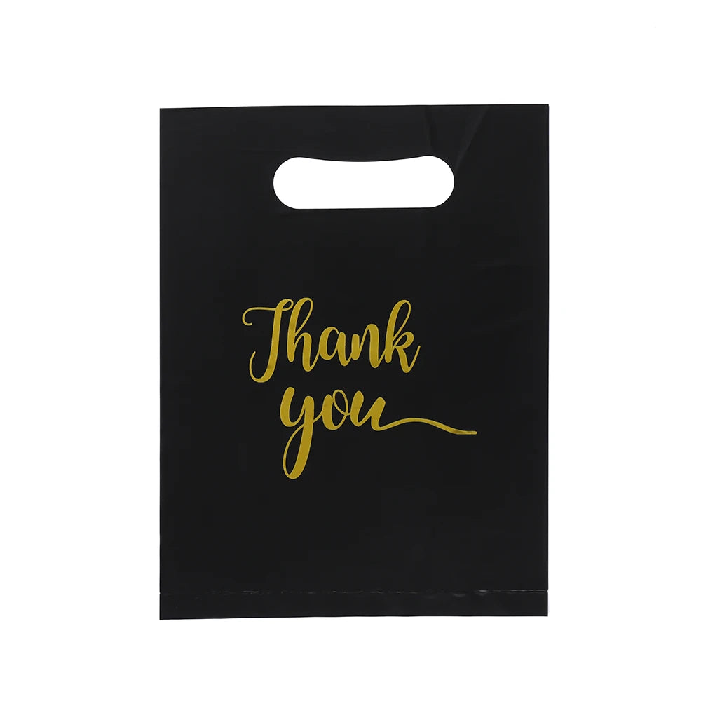 50pcs PE Shopping Bags with "Thank You" Print Foldable Plastic Bags for Gifts Jewelry Accessories Packaging Shopping Handbags