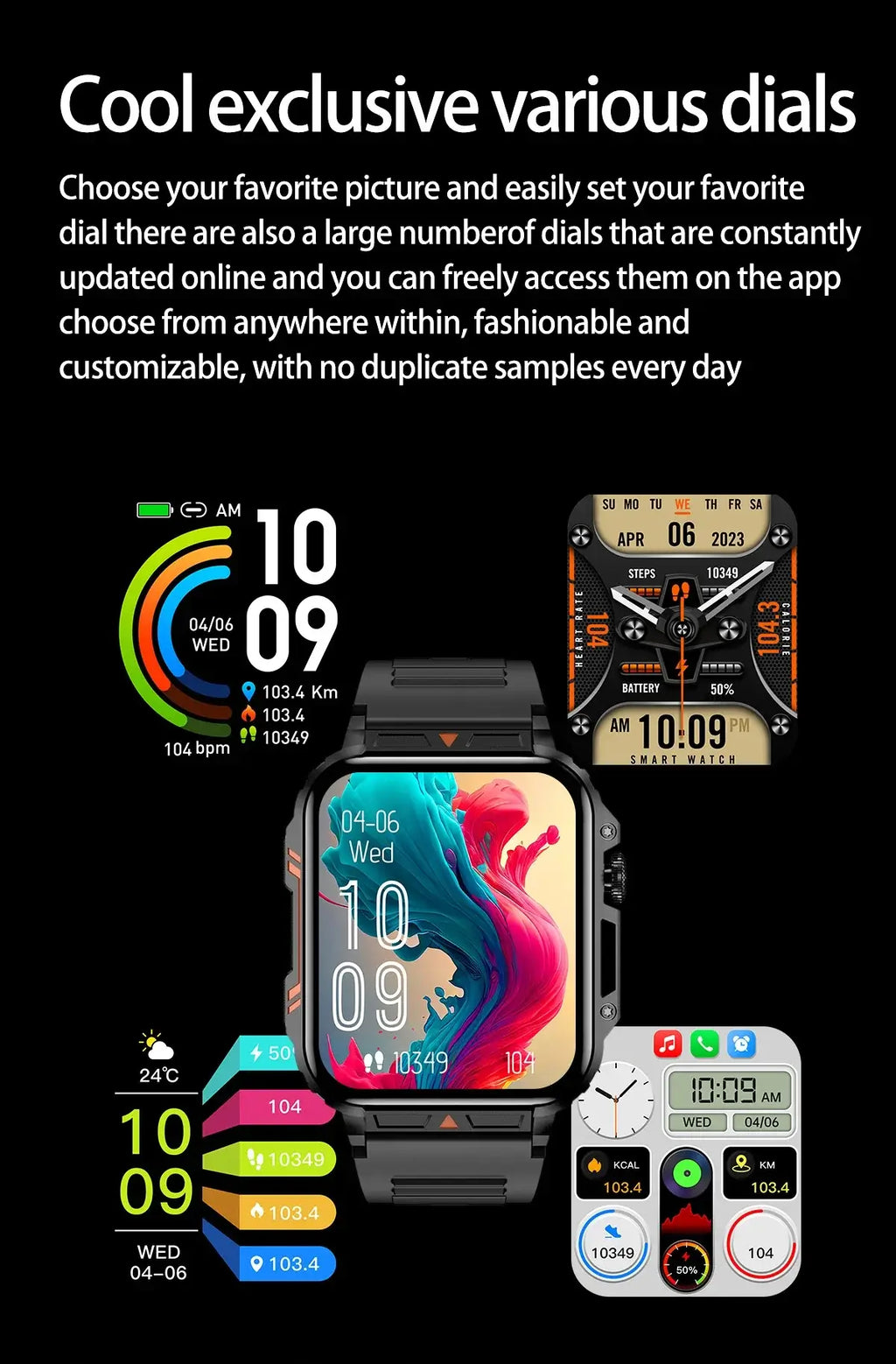 New Smartwatch 1.95 Inch Screen Health Monitoring Watches Android IOS IP68 Waterproof  Sport Fitness Smart Watch For Men Women