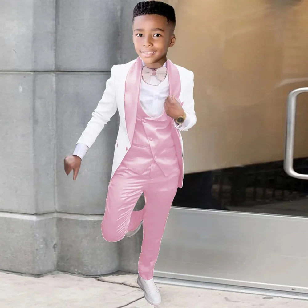 Children Photograph Suit Boys Wedding Kids Tuxedo Evening Party Wear Teenager Graduation Birthday Costume Blazer+Vest+Pant
