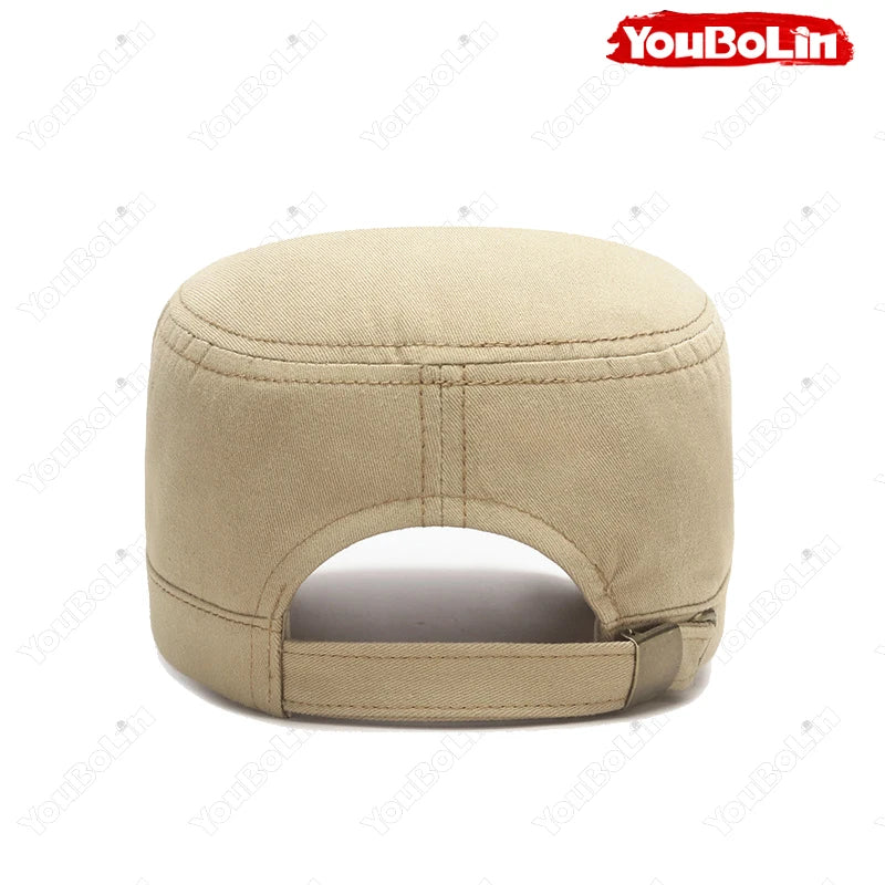Men's Flat Top Military Cap for Beach Days – Lightweight Sun Protection Hat for Coastal Trips