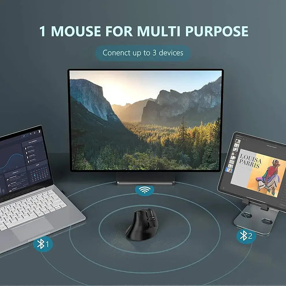 JOMAA 2.4G Wireless Mouse Rechargeable Bluetooth Mouse Ergonomic Vertical Mouse for Mac Windows Laptop Tablet Gaming Mause