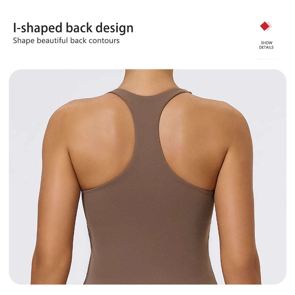 Hearuisavy Woman's Push Up Sports Vest I-Back Strap Design Gym Sportswear Breathable Quick Dry Fitness Top Running Yoga Tank Top