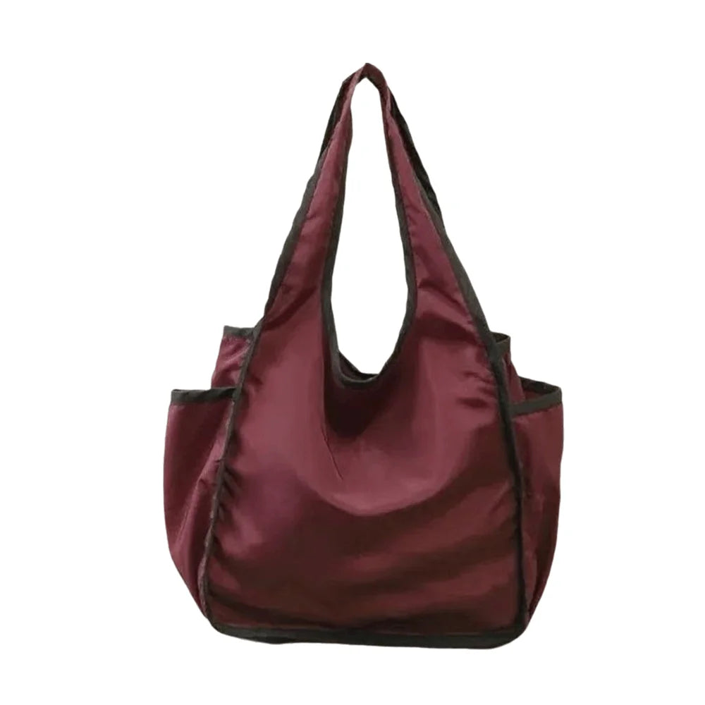 Reusable Large Capacity Shopping Bag Waterproof Foldable Tote Bag Color Blocking Polyester Eco-Friendly Bag Grocery