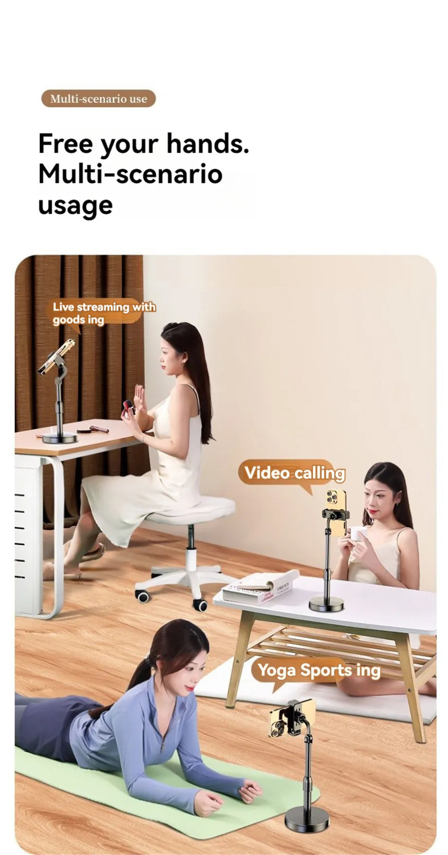 Multifunctional Mobile Phone Bracket Adjustable Height Live Broadcast Holder Telescopic Portable Phone Stand For iPhone Xiaomi
