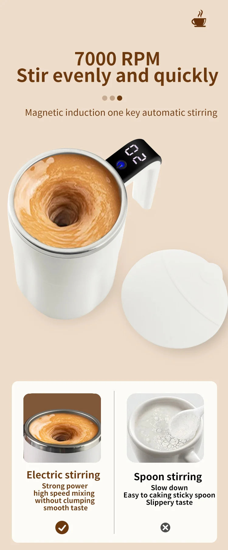 HOMEFISH Automatic Stirring Cup Rechargeable Portable Coffee Electric Stirring Stainless Steel Mixer Rotating Magnetic