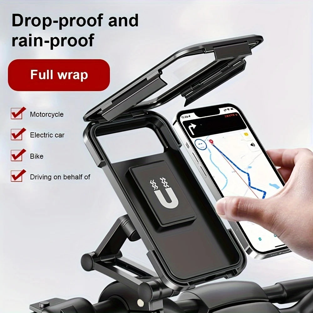 Popular Motorcycle Bicycle Phone Holder Waterproof Magnetic Mount 360° Rotation Adjustable Outdoor Cycling Phone Accessories