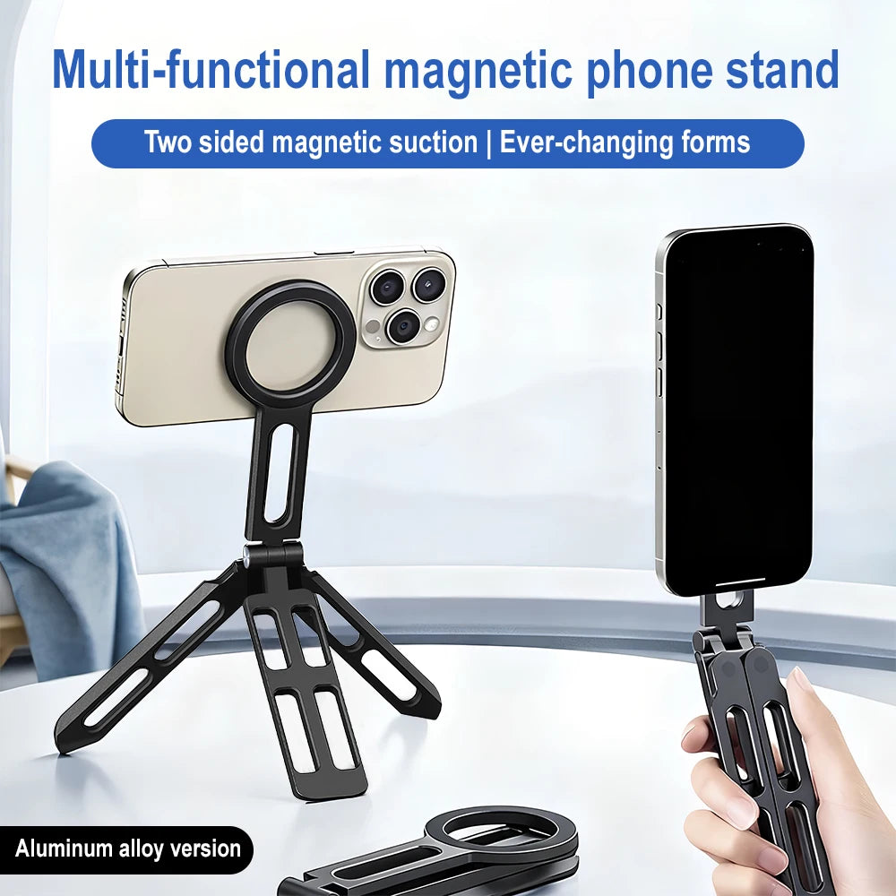 Alloy Phone Tripod Carabiner-Mounted For iPhone Portable Dual-sided Magnetic Tripod Desk Mount Phone Handle Holder