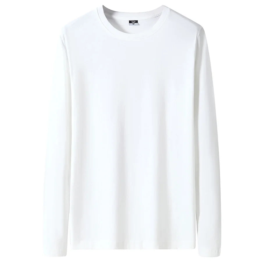 Cotton T Shirts Men Long Fashion 2025 O-Neck Slim Male Casual Autumn Solid Color Tee Shirt 12 Colors Plus Size M-6XL Wholesale