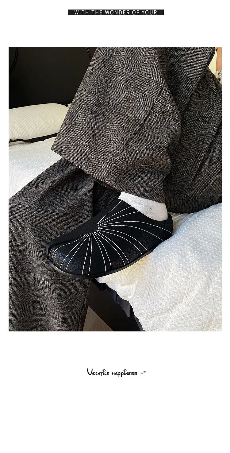 Summer Boken shoes for men breathable tabi black leather slippers personality niche split toe design Mueller shoes