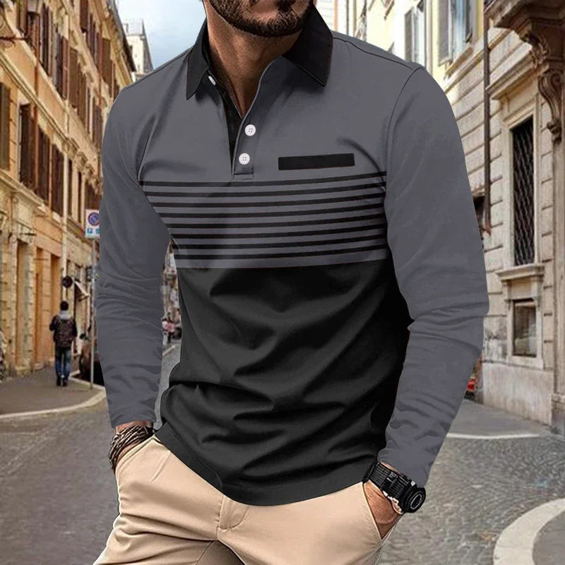 Men's Long-sleeved Lapel Top Polo Casual and Comfortable Spring and Autumn Men's Top