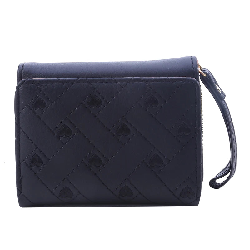 Women's Wallet Tri Fold Card Bag PU Multi Objects Pocket Short Fashion Embroidered Love Pattern Korean Minimalist New 2023