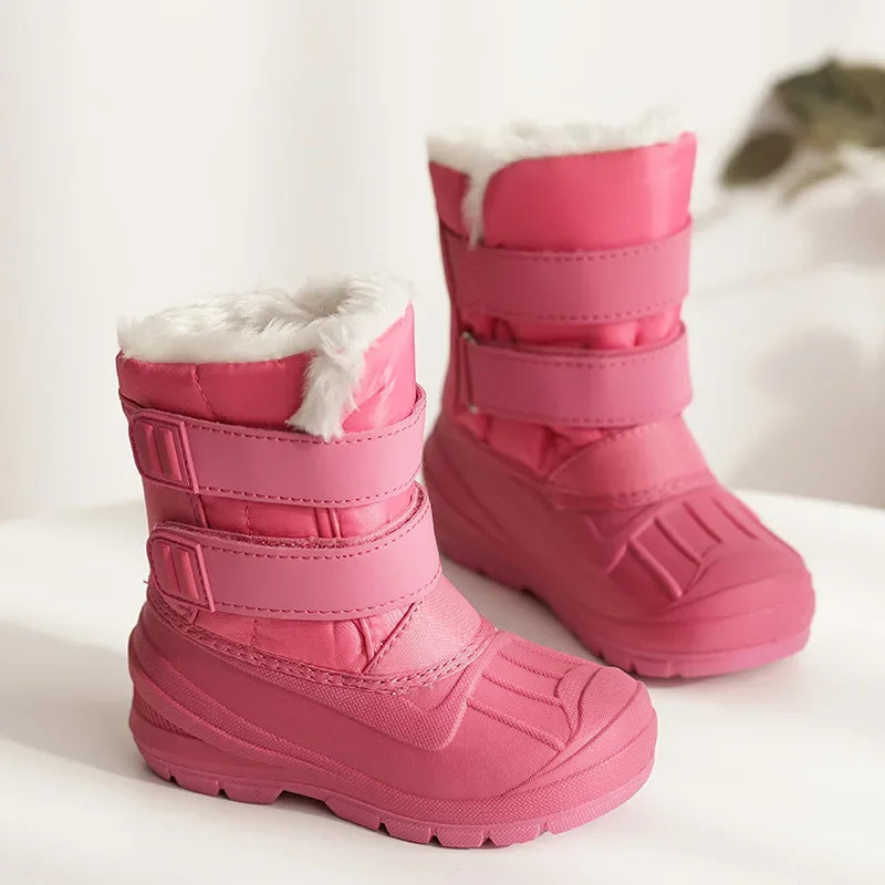 Kids Plush Snow Boots Children Waterproof Anti-Slippery Keep Warm In Winter Padded Cotton Shoes Soft Flat Sole Footwear