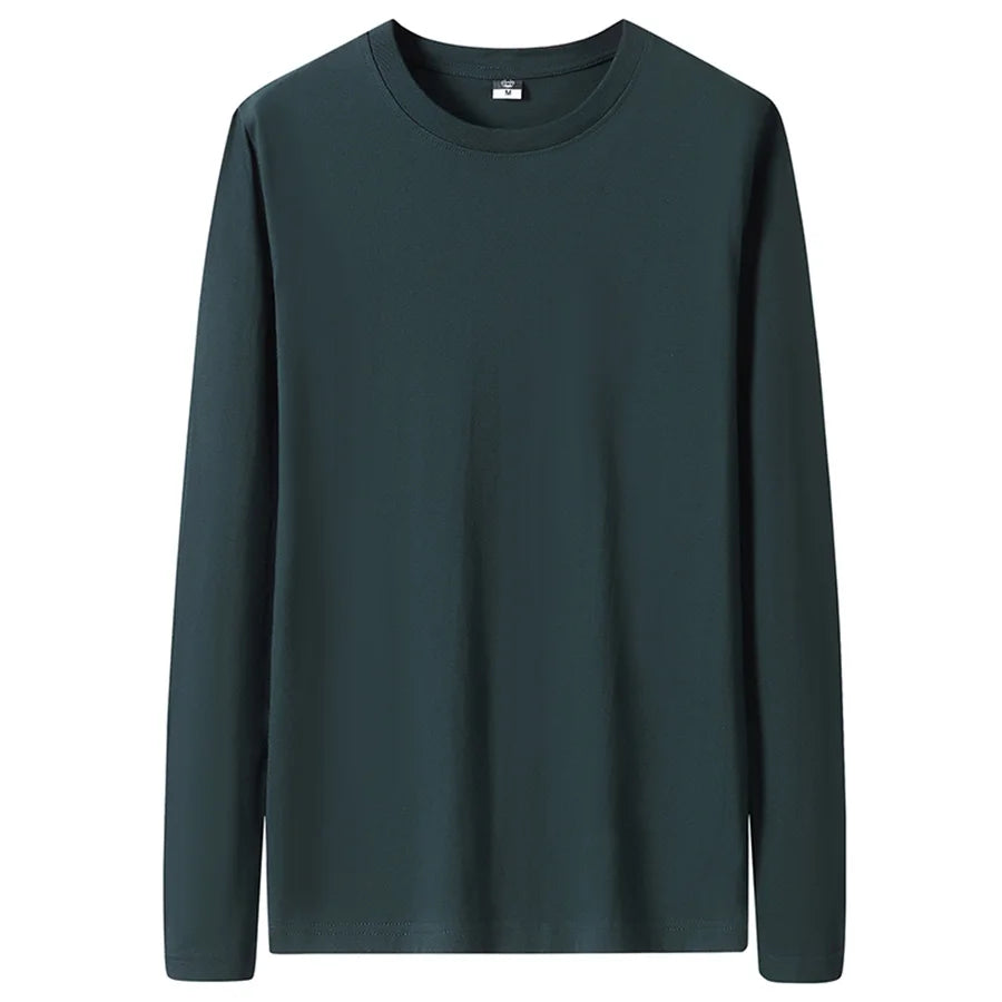 Cotton T Shirts Men Long Fashion 2025 O-Neck Slim Male Casual Autumn Solid Color Tee Shirt 12 Colors Plus Size M-6XL Wholesale