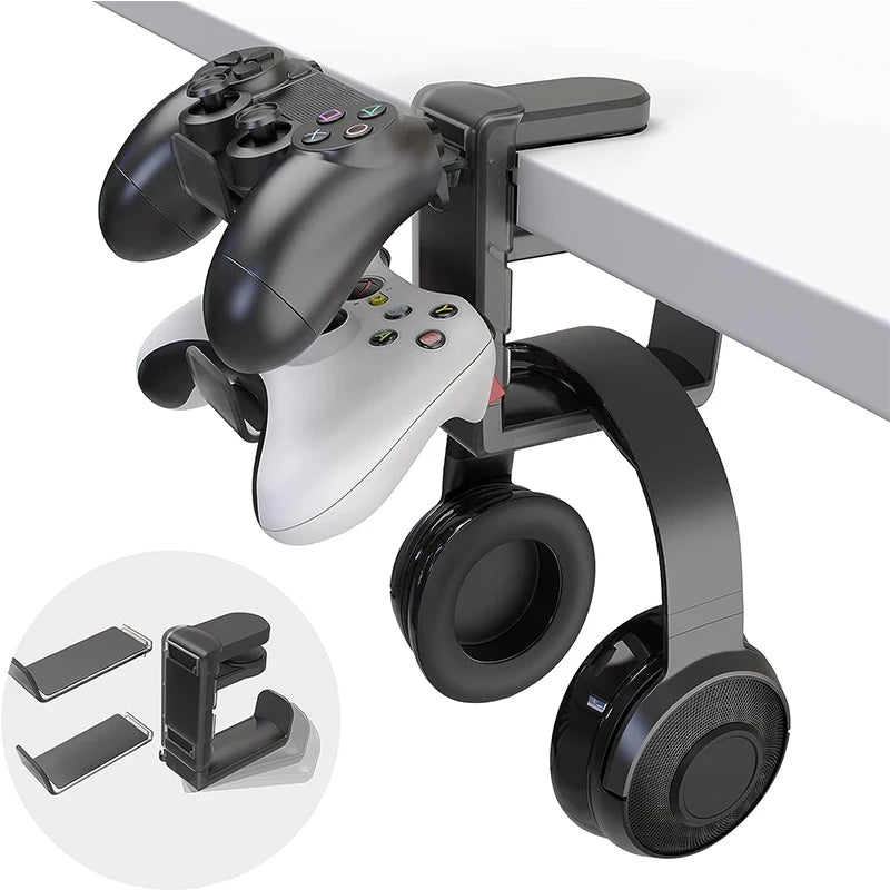 PC Gaming Headset Controller Holder with/Adjustable Clamp Rotating Arm,Universal PC Gaming Accessory Controller Headset Stand
