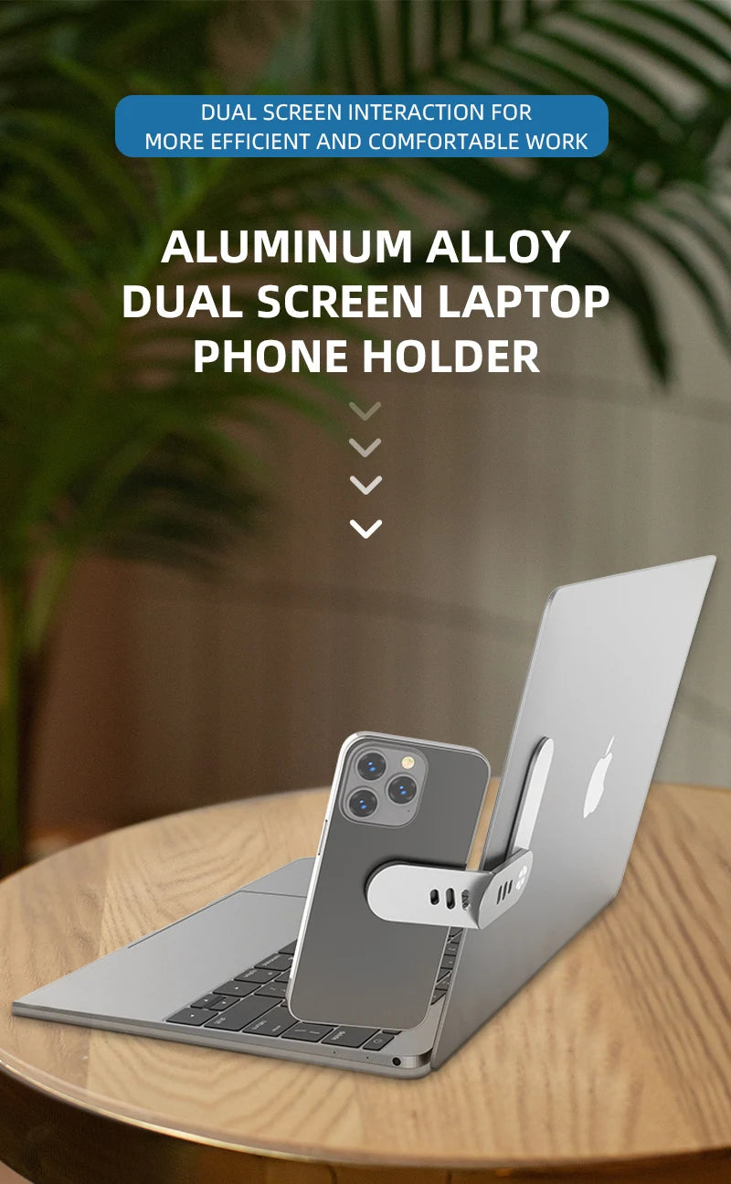 Laptop Phone Holder, Magnetic Laptop Side Mount Clip, Adjustable Aluminum Alloy Computer Monitor Expansion Bracket