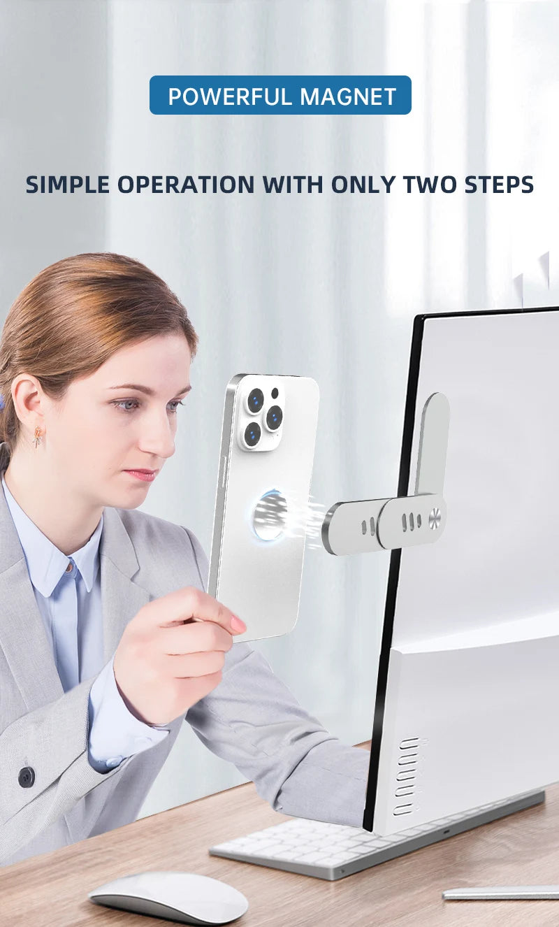 Laptop Phone Holder, Magnetic Laptop Side Mount Clip, Adjustable Aluminum Alloy Computer Monitor Expansion Bracket