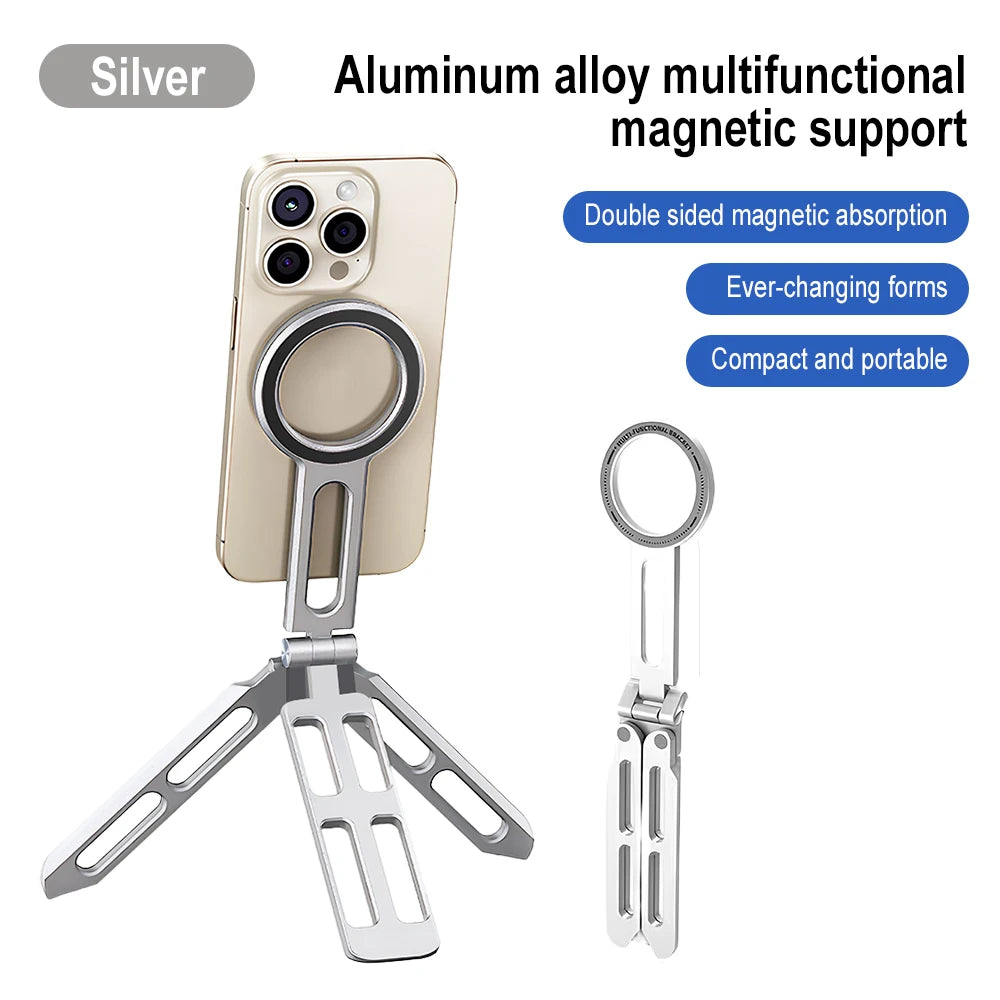 Alloy Phone Tripod Carabiner-Mounted For iPhone Portable Dual-sided Magnetic Tripod Desk Mount Phone Handle Holder