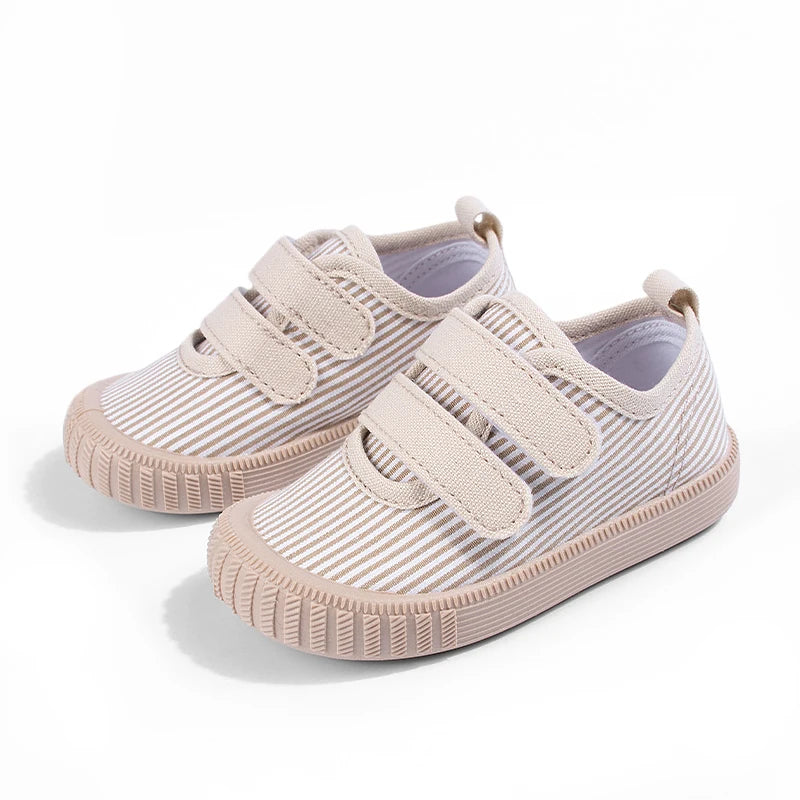 2026 Spring Kids' Casual Canvas Shoes | Striped Velcro Soft Sole Baby Shoes for Boys & Girls