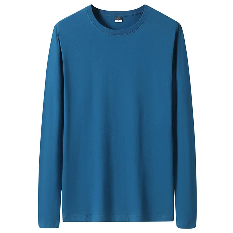 Cotton T Shirts Men Long Fashion 2025 O-Neck Slim Male Casual Autumn Solid Color Tee Shirt 12 Colors Plus Size M-6XL Wholesale