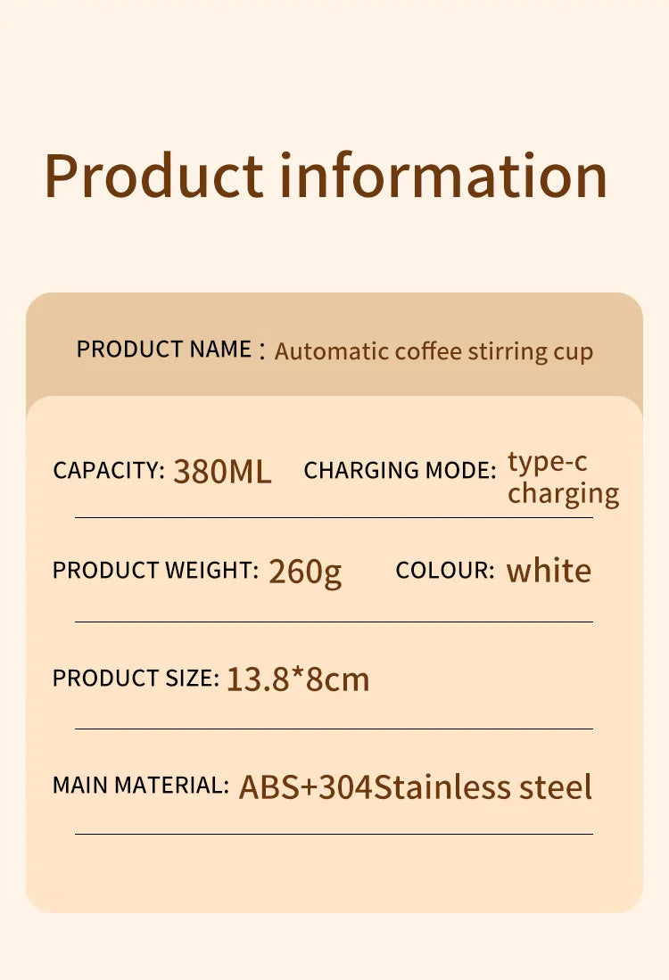 HOMEFISH Automatic Stirring Cup Rechargeable Portable Coffee Electric Stirring Stainless Steel Mixer Rotating Magnetic