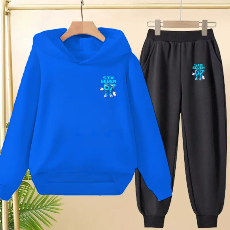 Children Coat 2 Piece 3-12 Age Boy Girl 67  Comfort Leisure Hoodie+Trousers Pullover Hooded Autumn Winter New Style Sportswear