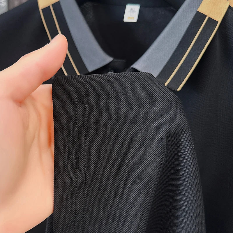 Luxury Man Short-Sleeved Polo Shirt Lapel Button Color Blocking Pattern Printing New Golf T-Shirt Business Casual Men's Clothing