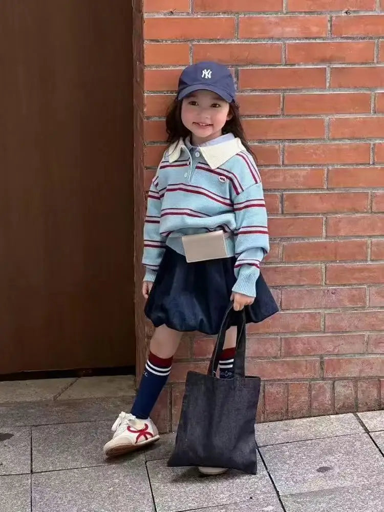 Children Clothes 2025 Spring and Autumn New Girl's Clothes Fashion Striped Girl's Knitted Sweater or Bud Skirt