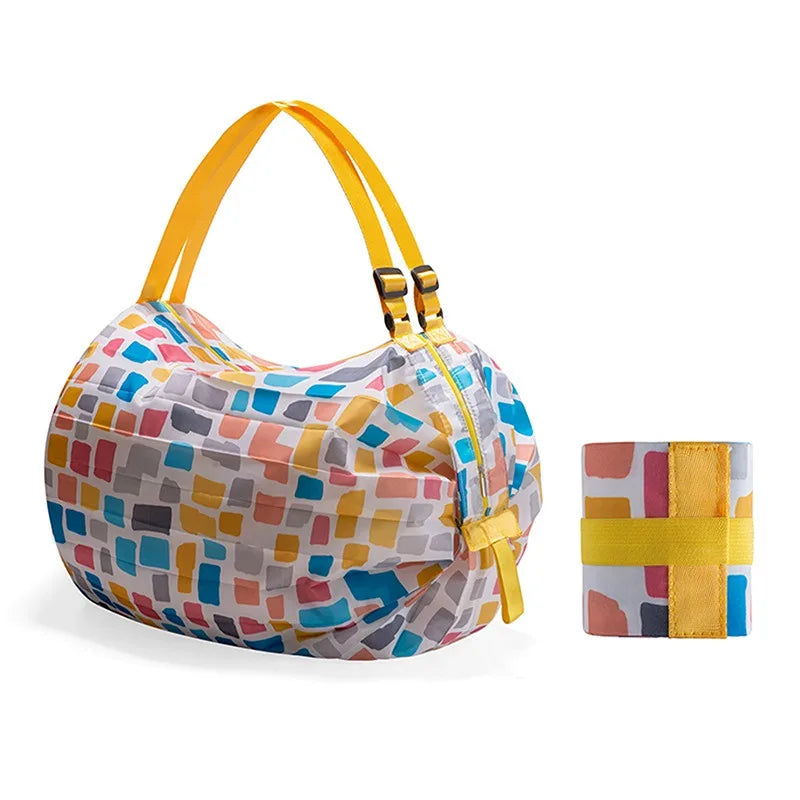 New Foldable Shopping Bag Space Save Reusable Supermarket Grocery Shopping Bag Travel Beach Fitness Sports Bag One-Shoulder
