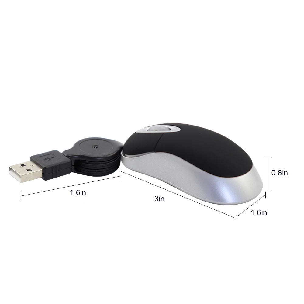 Portable Optical Mini Mouse Retractable USB Cable Ergonomic Office Mause Computer peripheral accessories For PC Laptop
