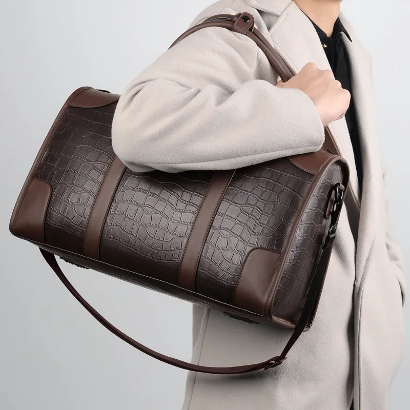 Fashion Handbag Bag Men Business Travel Tote Luxury Alligator PU Leather Luggage Bag With Shoulder Strap Crossbody Bags Duffle
