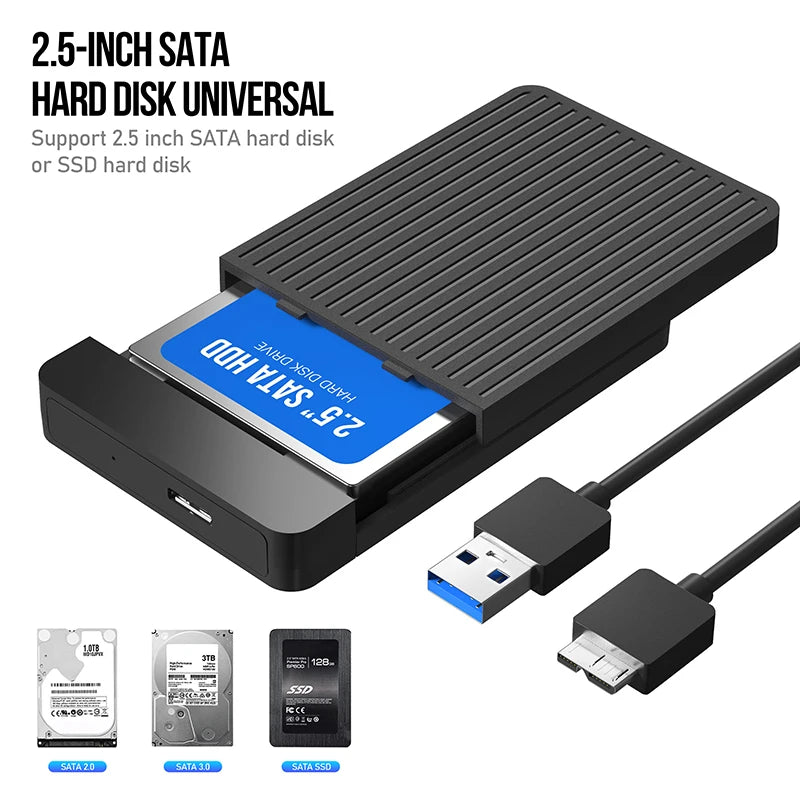 NEW HDD Case External Enclosure for 2.5" SATA SSD HDD Hard Disk Drive SATA to USB 3.0 Case HD Micro to USB Cable For PC Notebook