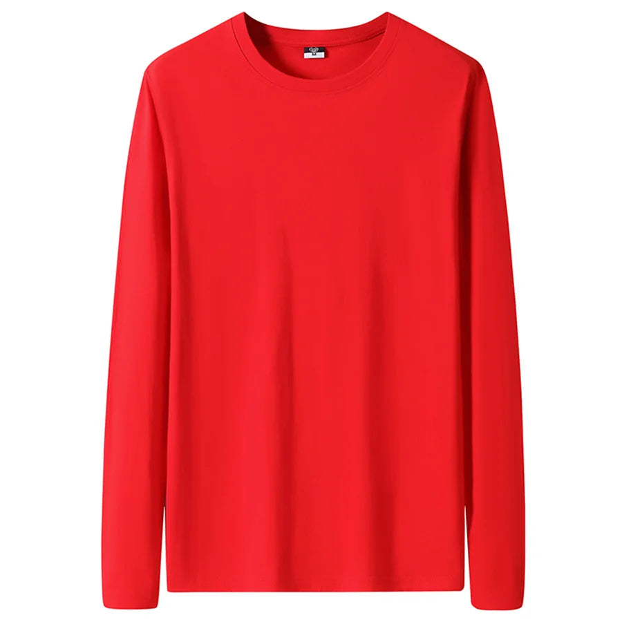Cotton T Shirts Men Long Fashion 2025 O-Neck Slim Male Casual Autumn Solid Color Tee Shirt 12 Colors Plus Size M-6XL Wholesale