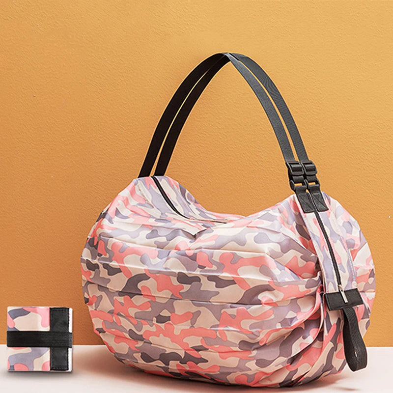 New Foldable Shopping Bag Space Save Reusable Supermarket Grocery Shopping Bag Travel Beach Fitness Sports Bag One-Shoulder