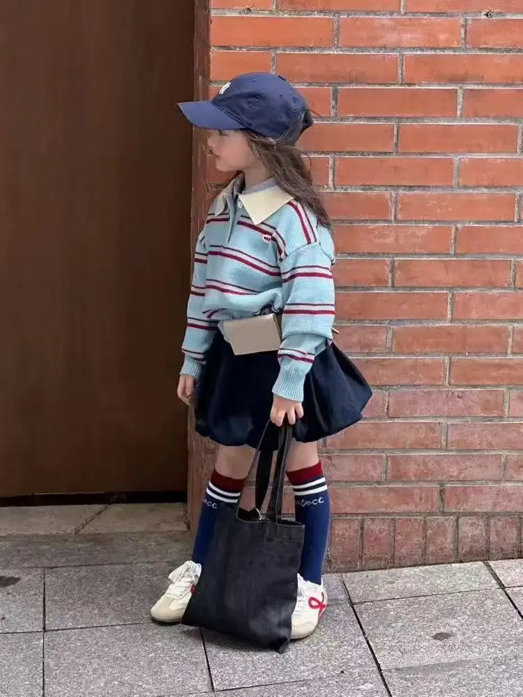 Children Clothes 2025 Spring and Autumn New Girl's Clothes Fashion Striped Girl's Knitted Sweater or Bud Skirt