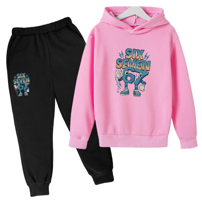 Six to seven-year-old children's sportswear set 67 Children's clothing hooded shirt + pants set 2-piece set for 3-12 year olds
