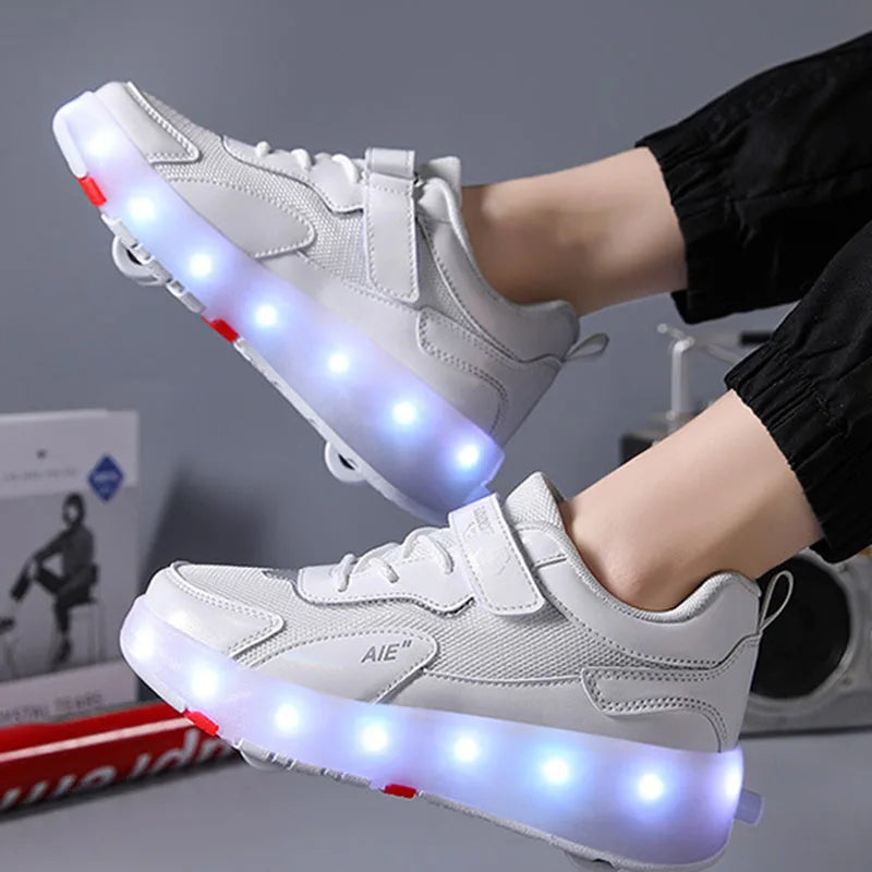 Kids Roller Skate Shoes Fashion Outdoor Skating Sneakers Boys Girls 4 Wheels Skates Footwear Toys Birthday Gift With Led Light