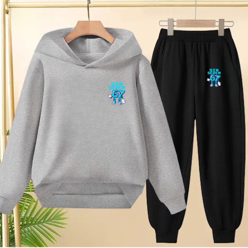 Children Coat 2 Piece 3-12 Age Boy Girl 67  Comfort Leisure Hoodie+Trousers Pullover Hooded Autumn Winter New Style Sportswear