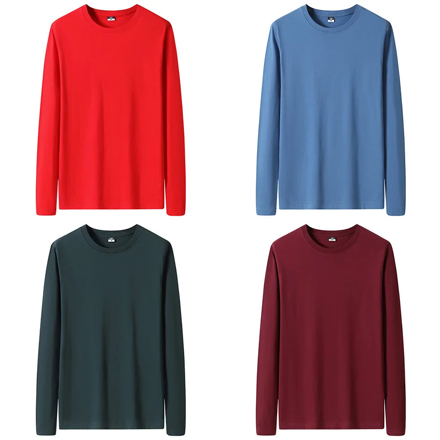 Cotton T Shirts Men Long Fashion 2025 O-Neck Slim Male Casual Autumn Solid Color Tee Shirt 12 Colors Plus Size M-6XL Wholesale