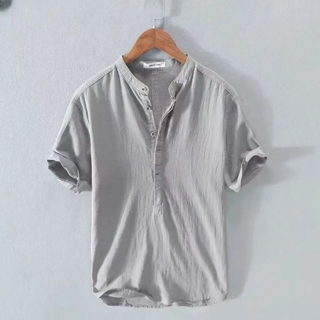 Men's Short Sleeve T-shirt Cotton and Linen Casual Men T-shirts Solid Color Summer Shirt Male Cozy Breathable